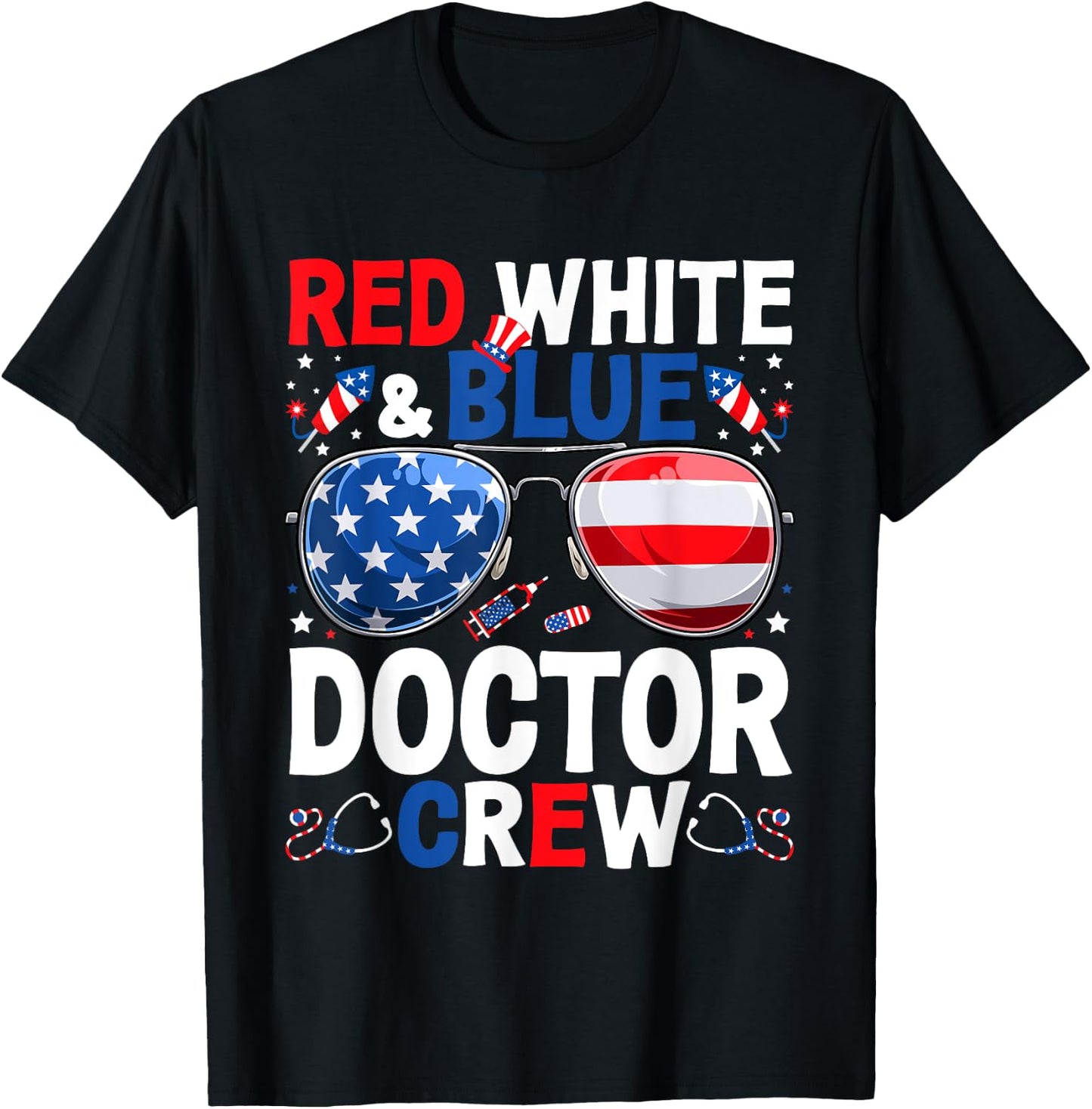 4th Of July Red White & Blue Doctor Crew American Flag Women Men T-Shirt - T-Shirt | Black