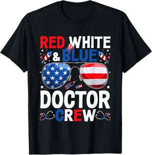 4th Of July Red White & Blue Doctor Crew American Flag Women Men T-Shirt - T-Shirt | Black