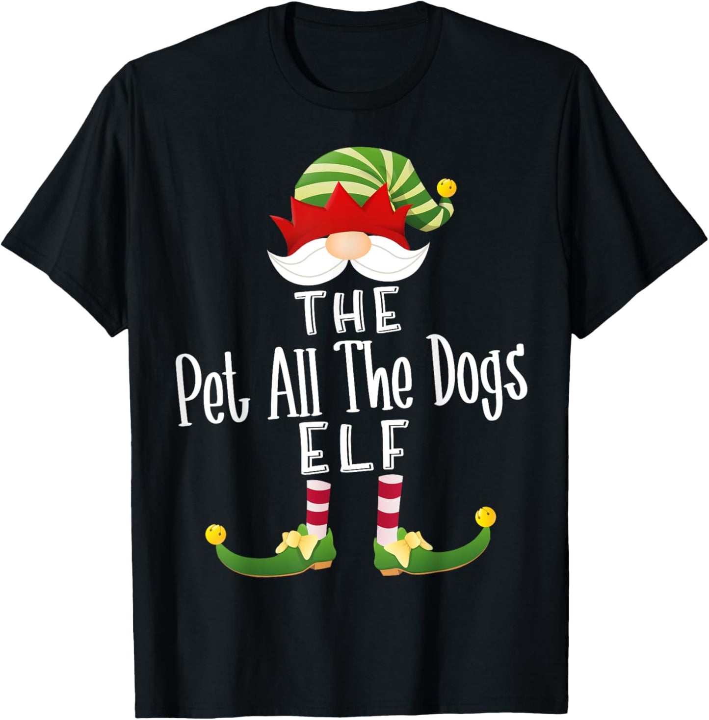 Pet All The Dogs Elf Group Christmas Funny Pajama Party T-Shirt - T-Shirt | Black