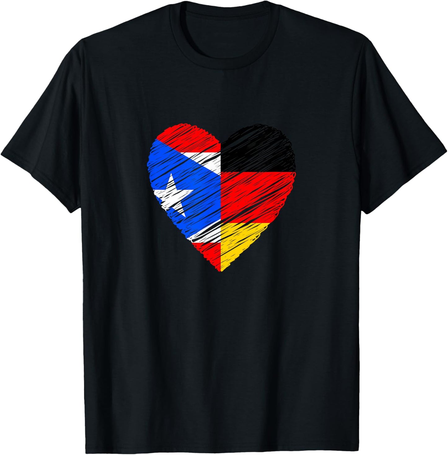 Puerto Rico Germany Vintage Heart German Flag Puerto Rican T-Shirt - T-Shirt | Black