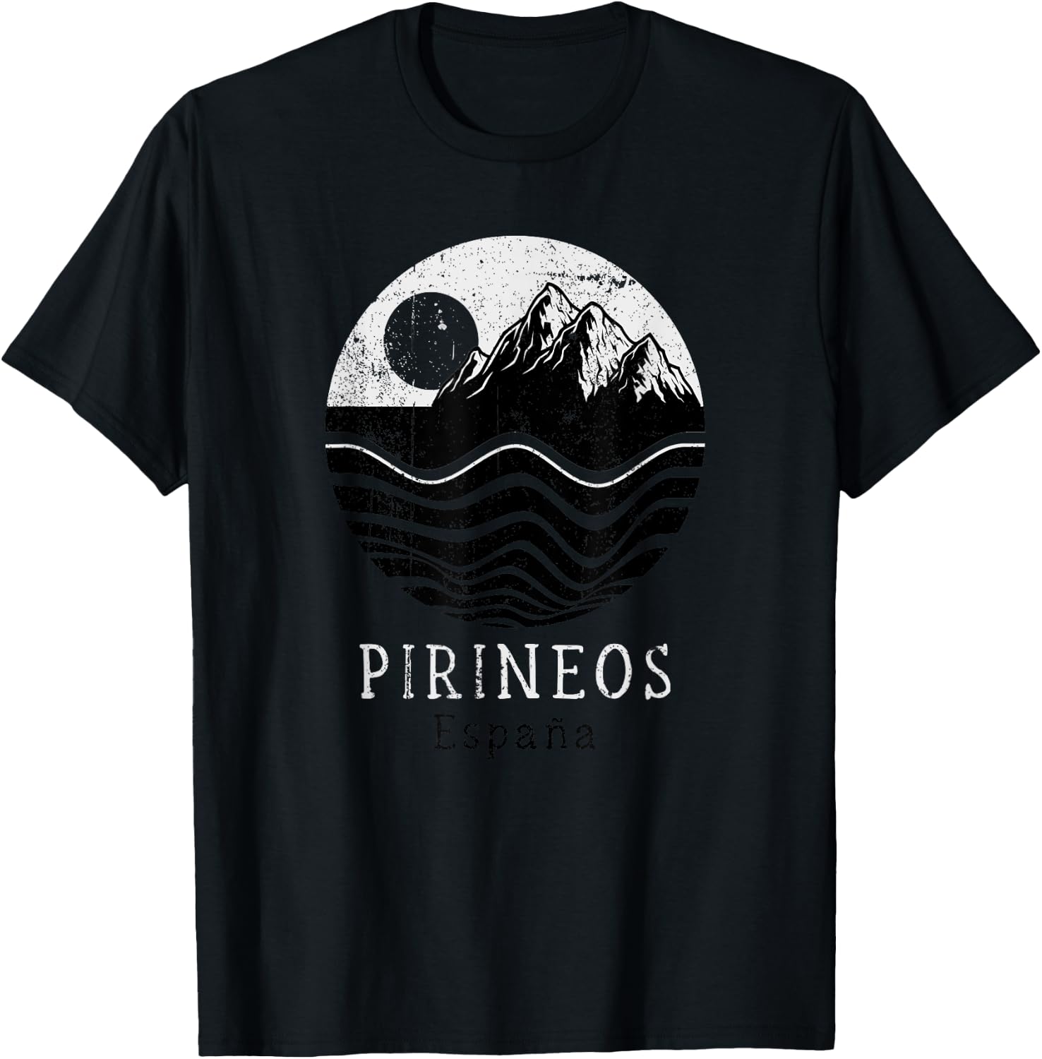 Pyrenees Vintage Mountains Hiking Camping Spain Retro T-Shirt - T-Shirt | Black