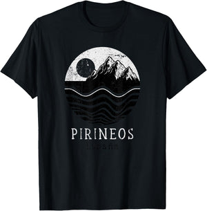 Pyrenees Vintage Mountains Hiking Camping Spain Retro T-Shirt - T-Shirt | Black