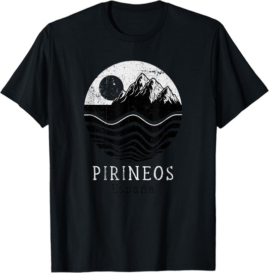 Pyrenees Vintage Mountains Hiking Camping Spain Retro T-Shirt - T-Shirt | Black
