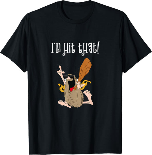 Funny Hairy Caveman Id Hit That Bat Dinosaurs Novelty T-Shirt - T-Shirt | Black