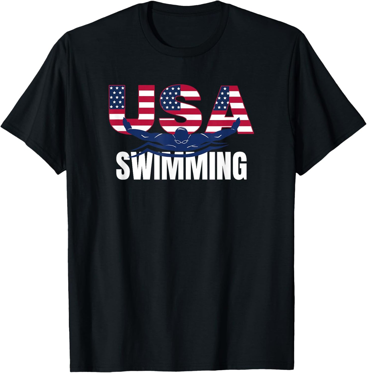 USA Swimming Athlete Summer US Swim Aquatic Sport Letters T-Shirt - T-Shirt | Black