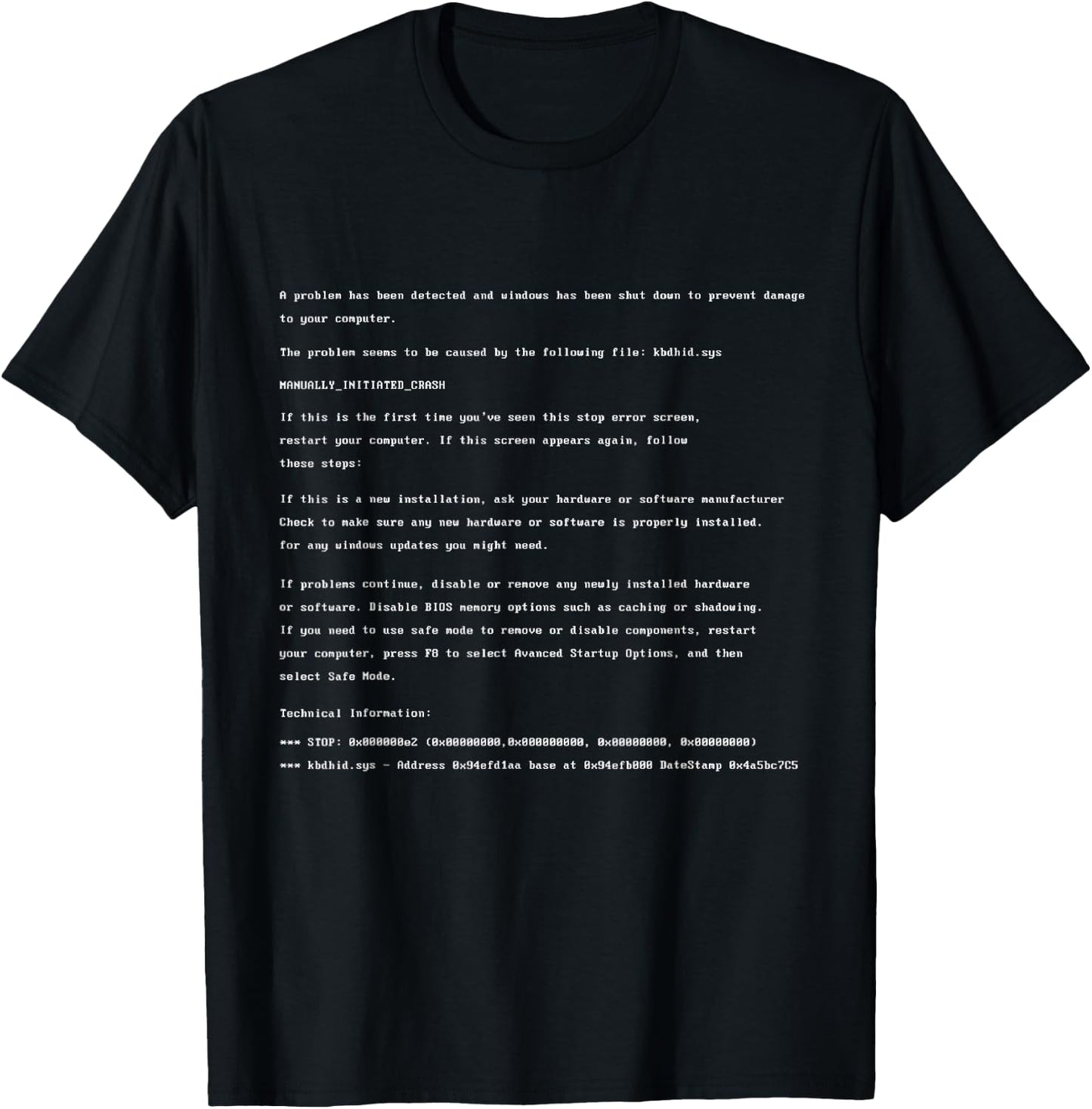 Blue Screen of Death Error Computer Crash PC Shirt T-Shirt - T-Shirt | Black