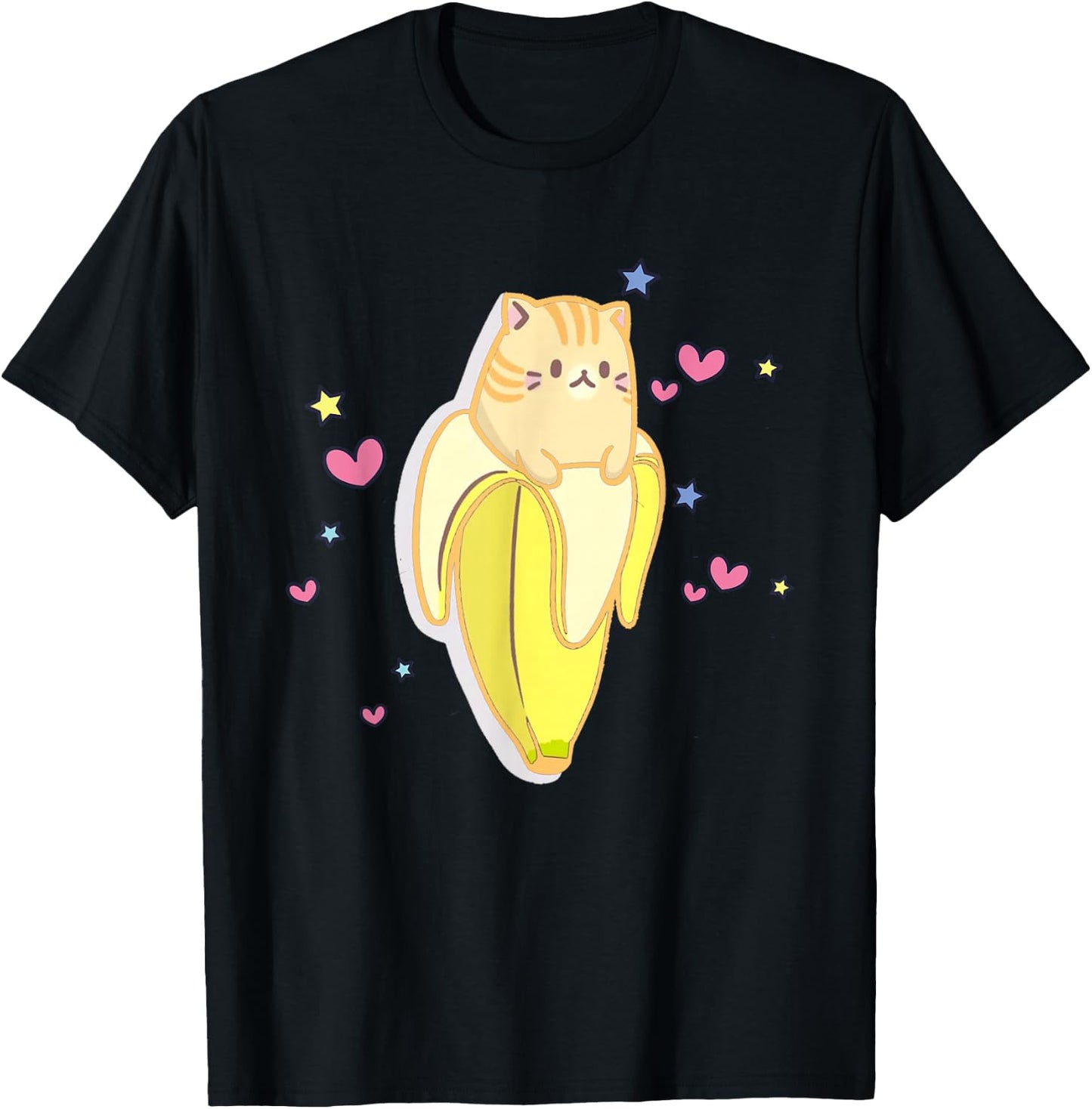 Bananya Banana Funny Cat Cute Kawaii Kitten T-Shirt - T-Shirt | Black