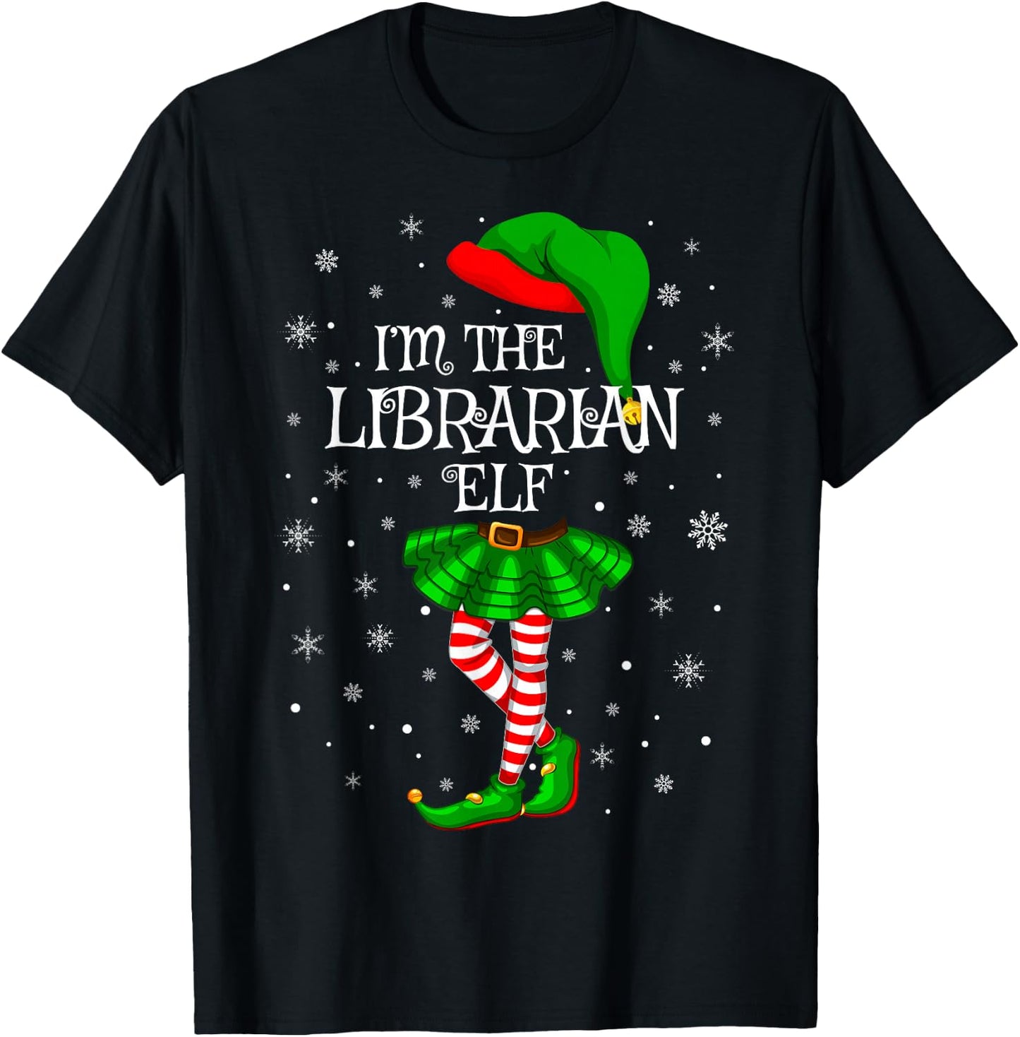 Librarian Elf Christmas Matching Family Women Girls Elf T-Shirt - T-Shirt | Black