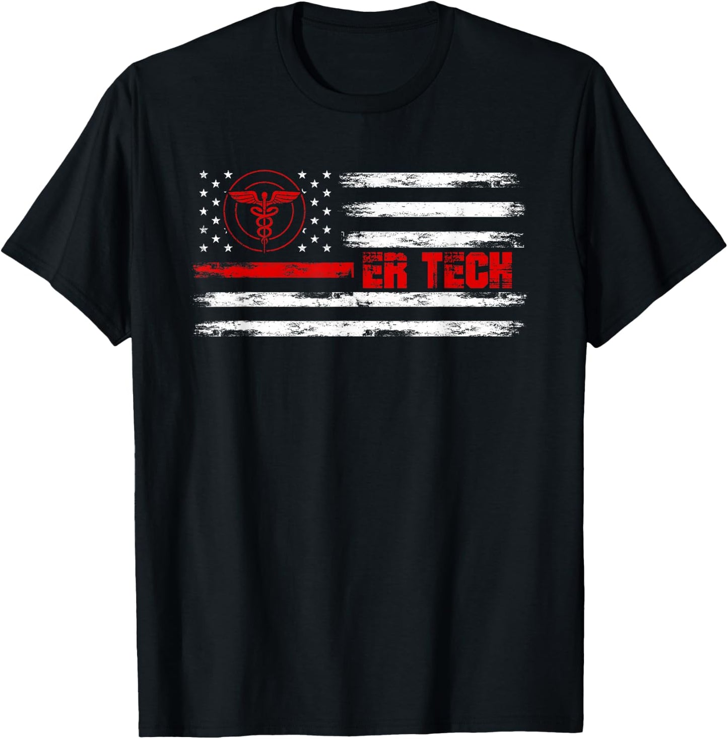 ER Tech US Flag Emergency Room Technologists ER Technicians T-Shirt - T-Shirt | Black