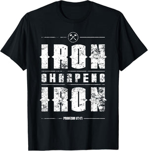 Iron Sharpens Iron Proverbs Christian Bible Verse Religious T-Shirt - T-Shirt | Black