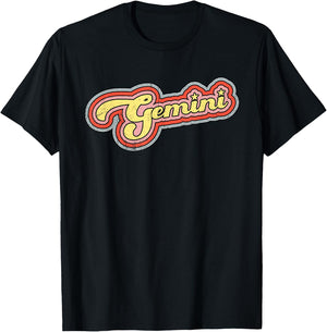 Retro Gemini Zodiac Twins May June Birthday Sign Horoscope T-Shirt - T-Shirt | Black