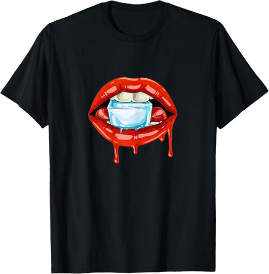Kissing Mouth Lips Mouth Ice Cube Sexy Gift T-Shirt - T-Shirt | Black