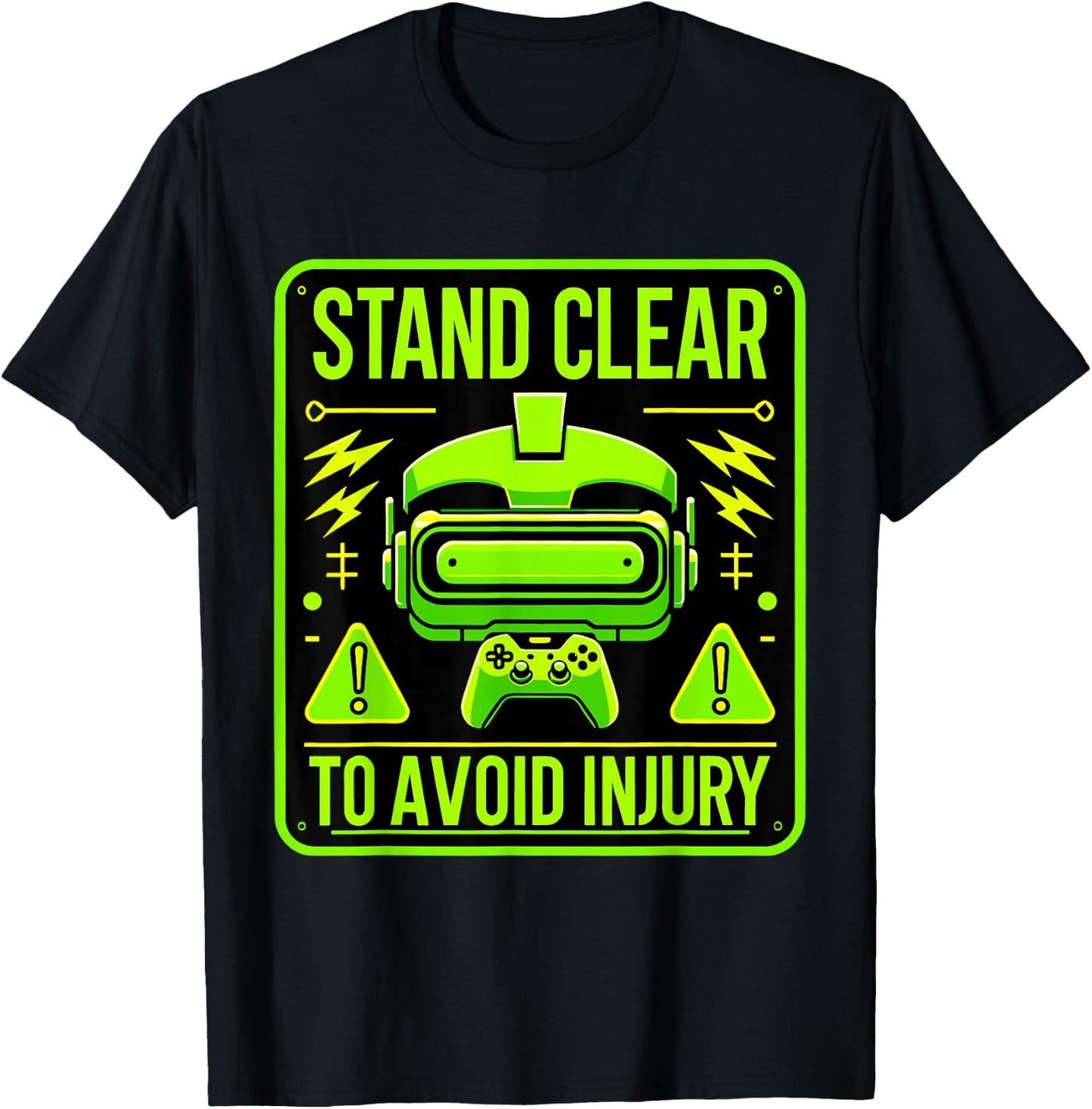 VR Funny Virtual Reality Gamer Stand Clear To Avoid Injury T-Shirt - T-Shirt | Black