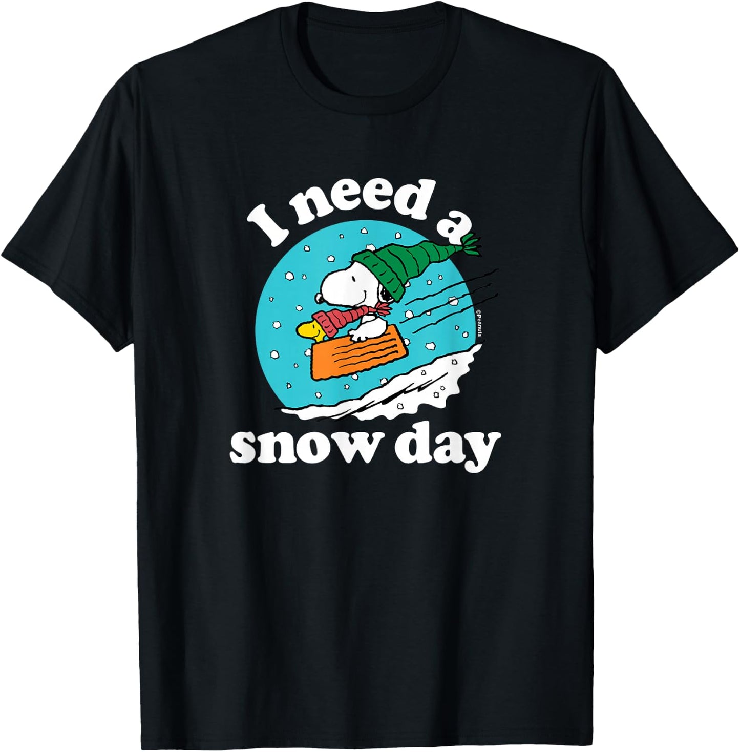 Peanuts - Christmas Snoopy - I Need A Snow Day T-Shirt - T-Shirt | Black