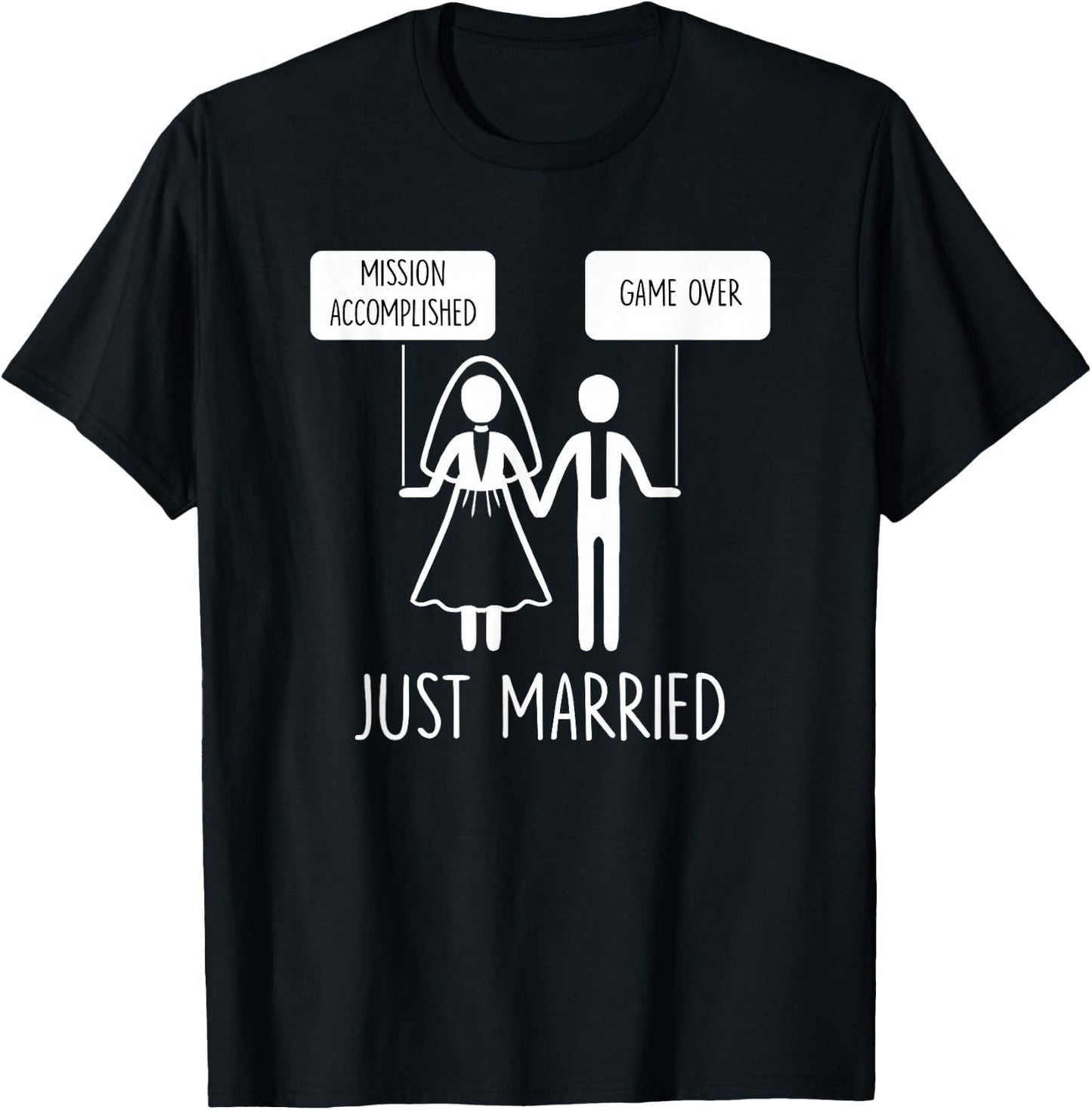 Just Married Game Over Bride Groom Line Art Minimal Men Gift T-Shirt - T-Shirt | Black