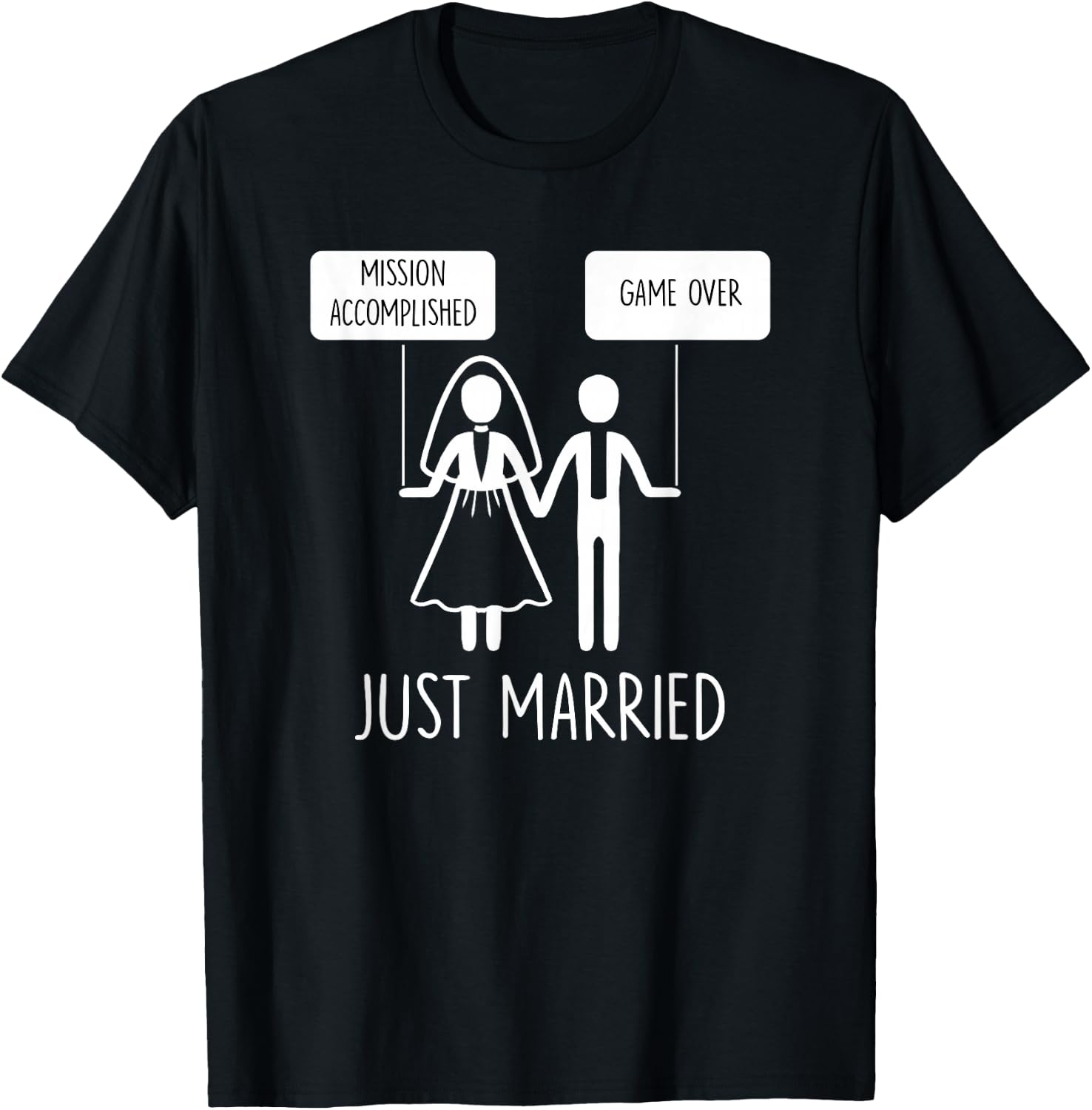 Just Married Game Over Bride Groom Line Art Minimal Men Gift T-Shirt - T-Shirt | Black