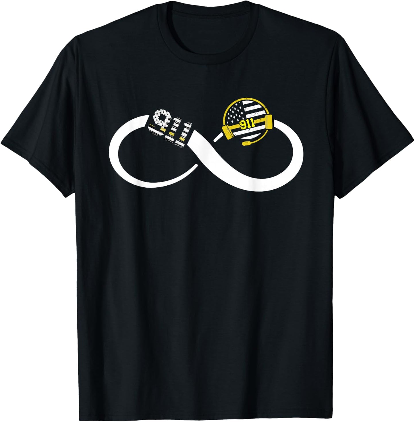 Dispatcher Infinity Thin Yellow Line USA Flag Dispatch 911 T-Shirt - T-Shirt | Black
