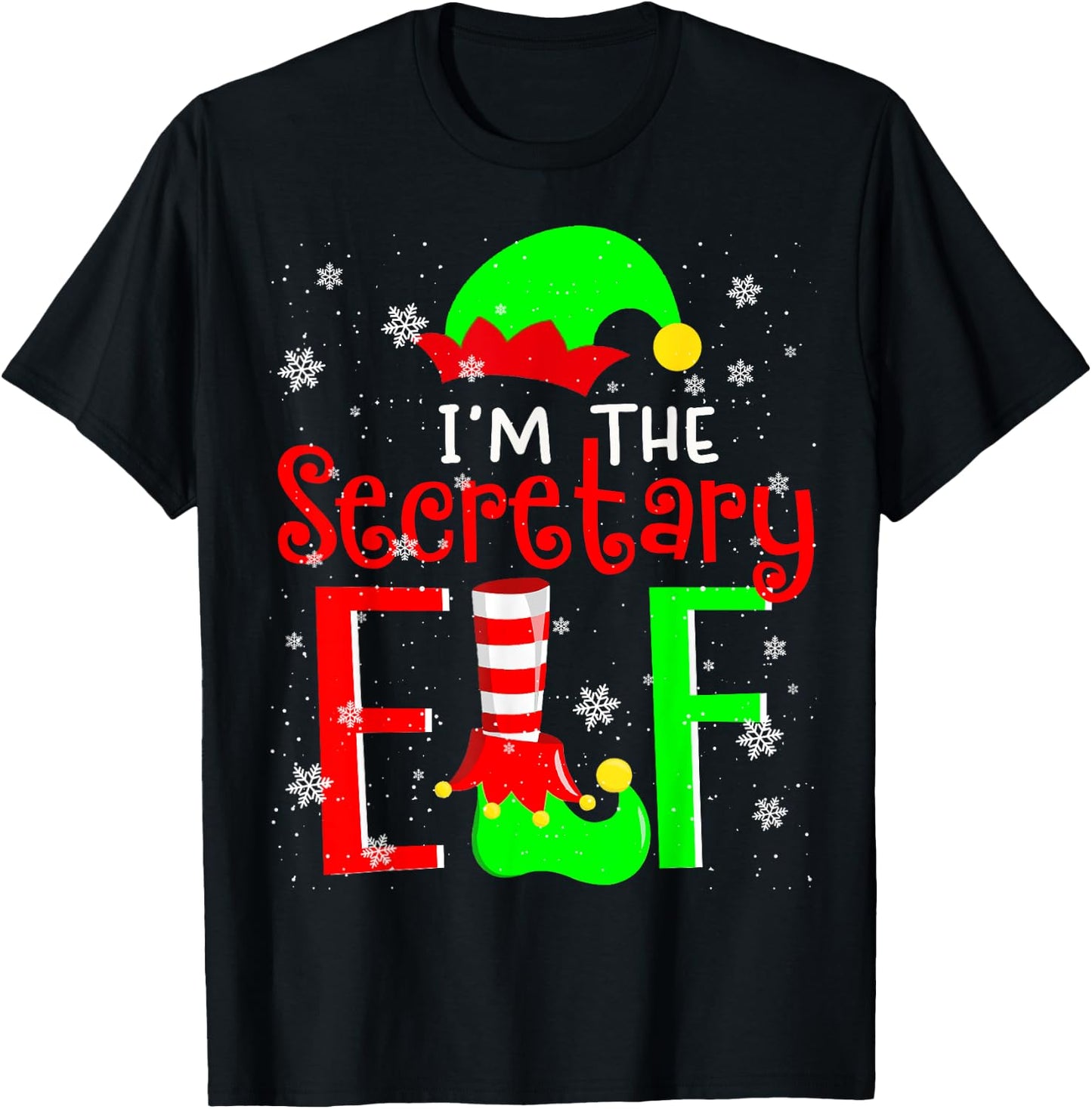 I'm The Secretary ELF Funny Christmas Elf Matching Family T-Shirt - T-Shirt | Black
