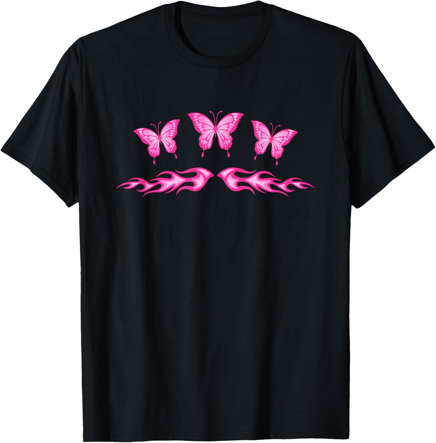 Fairycore Pink Butterfly Tattoo Flames y2k Egirl Aesthetic T-Shirt - T-Shirt | Black