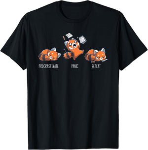 Procrastinate Panic Repeat Shirt Daily Distressed Red Pandas T-Shirt - T-Shirt | Black