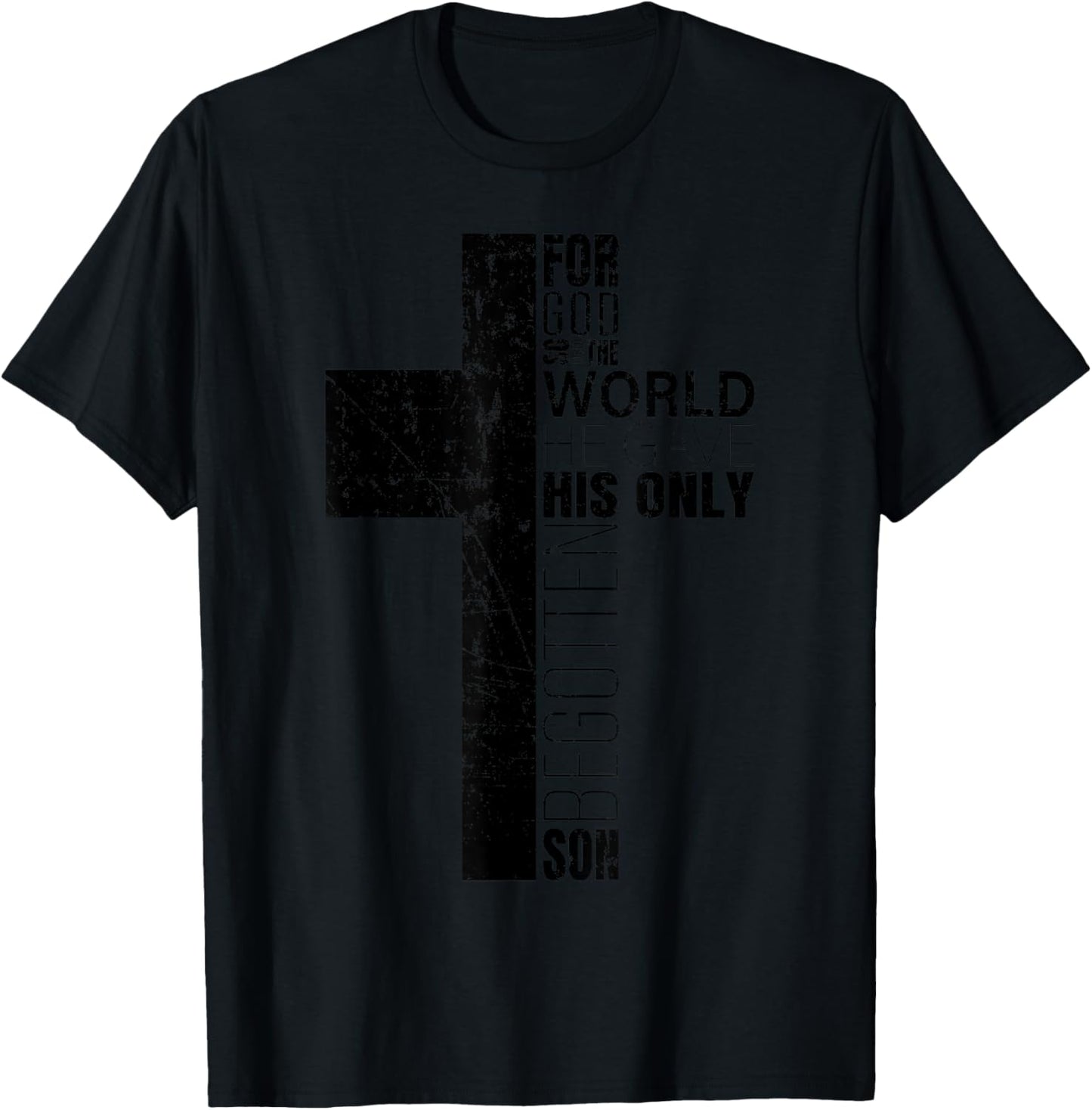 John 3:16 Christian Cross Bible Verse Religious Scripture T-Shirt - T-Shirt | Black