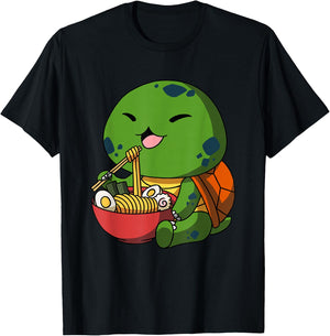 Kawaii Anime Turtle Asian Noodles Japanese Ramen T-Shirt - T-Shirt | Black