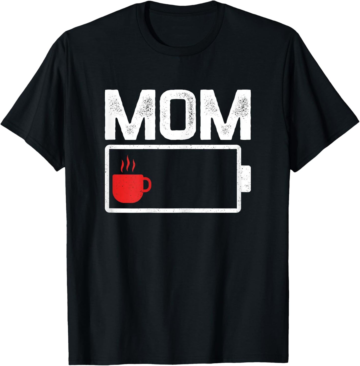 Mom Coffee Exhausted Tired Mommy Low Energy Battery T-Shirt - T-Shirt | Black
