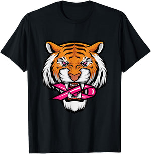 Tiger Pink Ribbon Breast Cancer Awareness Animal Warrior T-Shirt - T-Shirt | Black