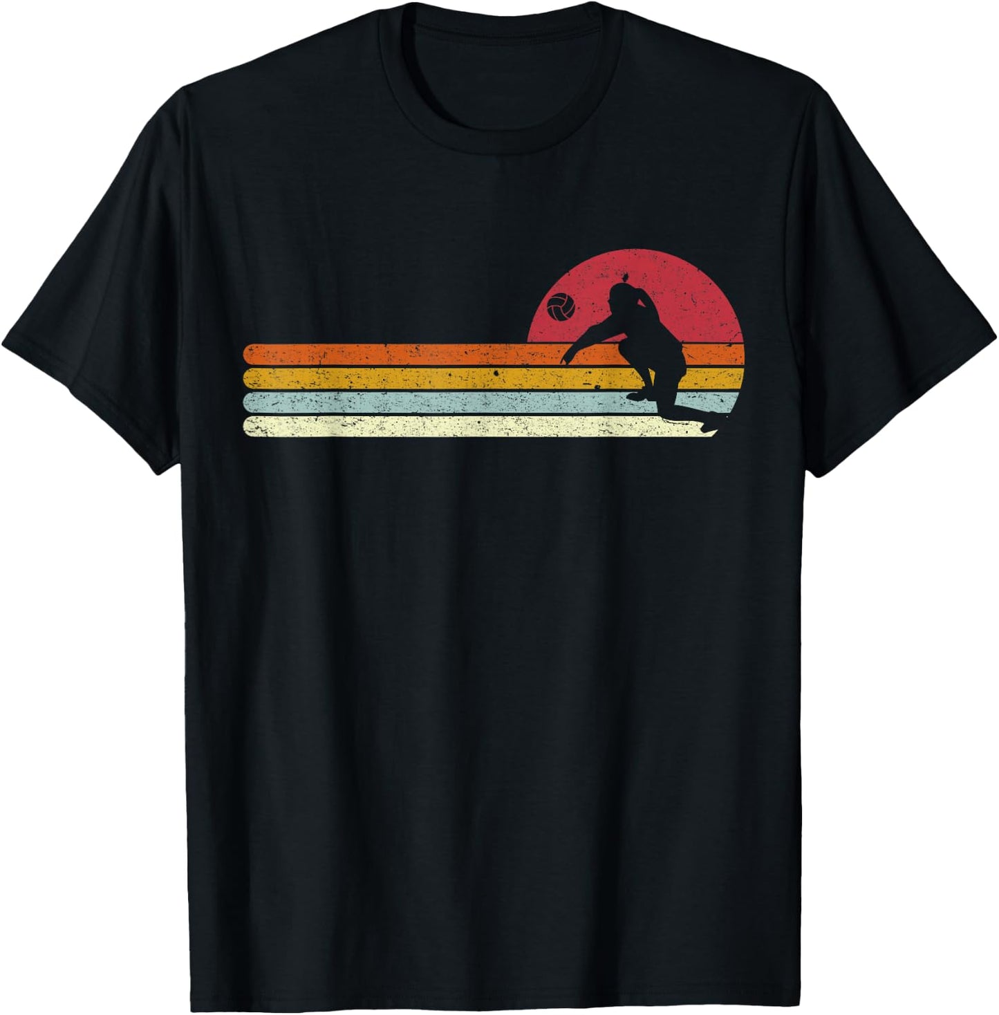 Sunset Volleyball Distressed T-Shirt - T-Shirt | Black