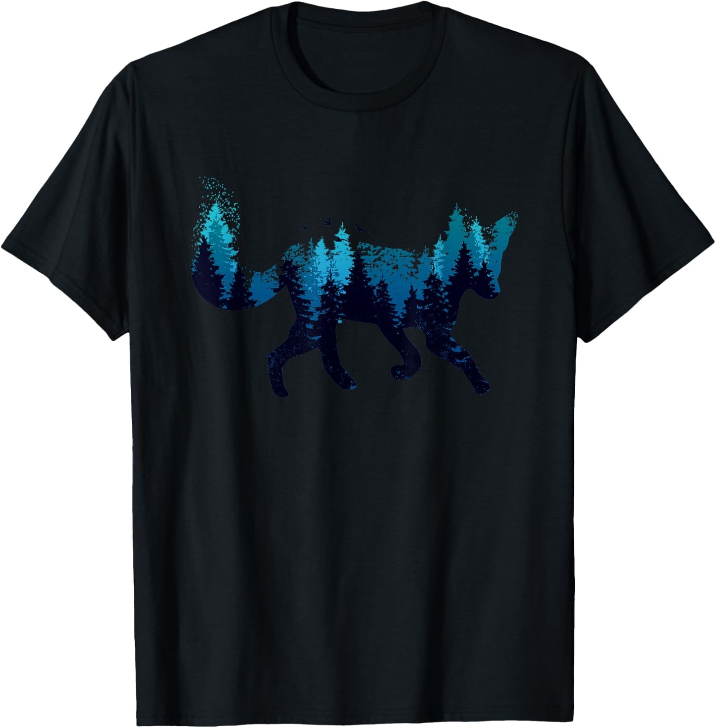 Arctic Fox Landscape Animal Trees Night Arctic Fox Lover T-Shirt - T-Shirt | Black
