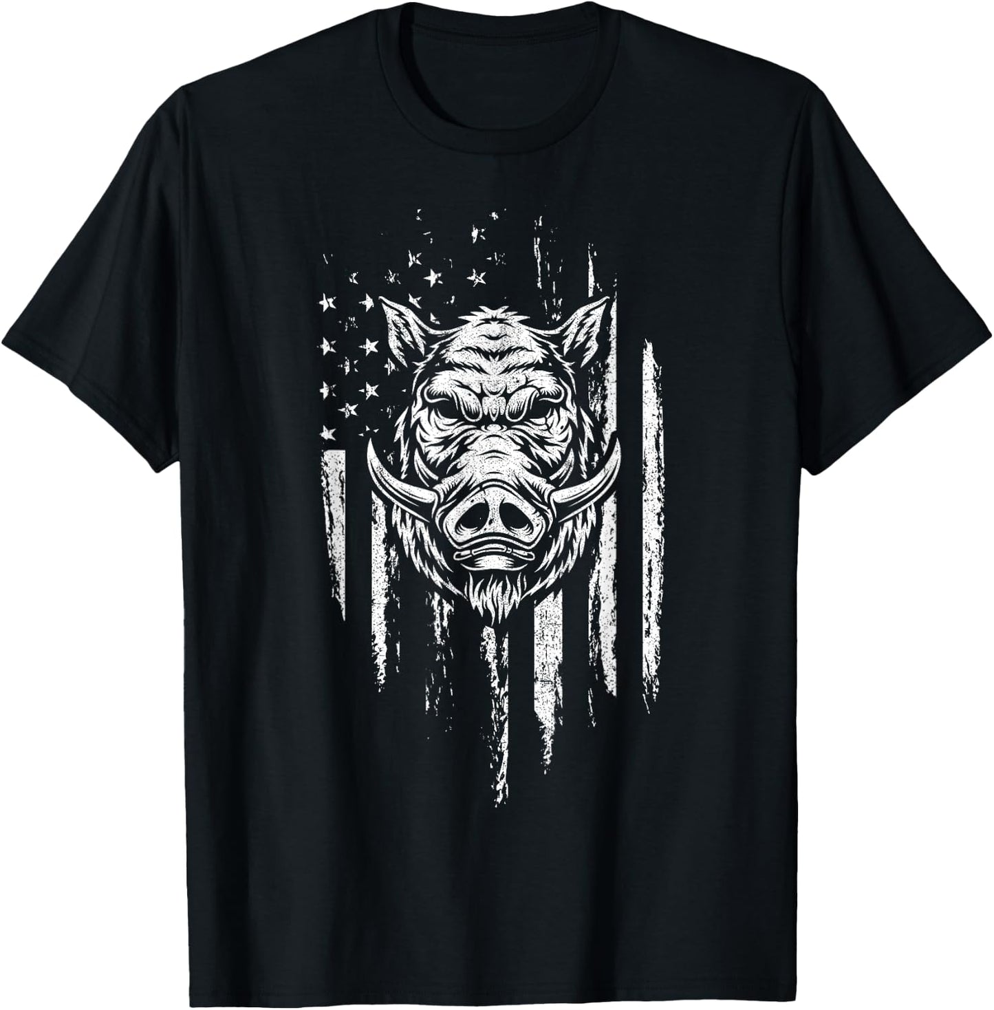 Wild Hog Hunting American Flag Pig Slayer Boar Hunter Gift Men T-Shirt - T-Shirt | Black