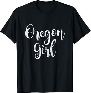 Distressed OR Women Lettering Cute Oregon Girl T-Shirt - T-Shirt | Black
