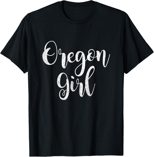 Distressed OR Women Lettering Cute Oregon Girl T-Shirt - T-Shirt | Black