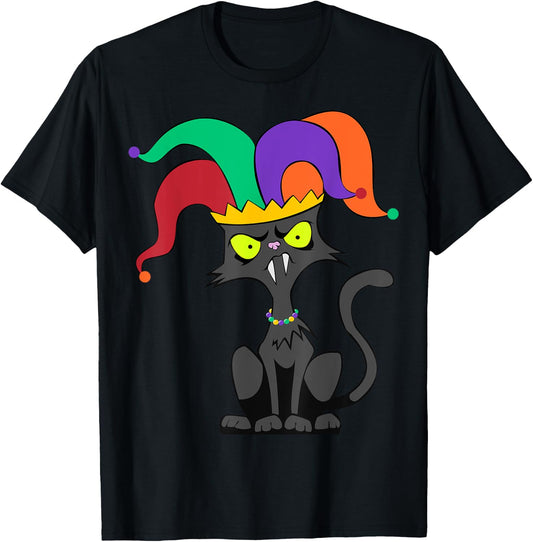 Cat Jester Hat Mardi Gras Carnival Parade Masquerade Party T-Shirt - T-Shirt | Black