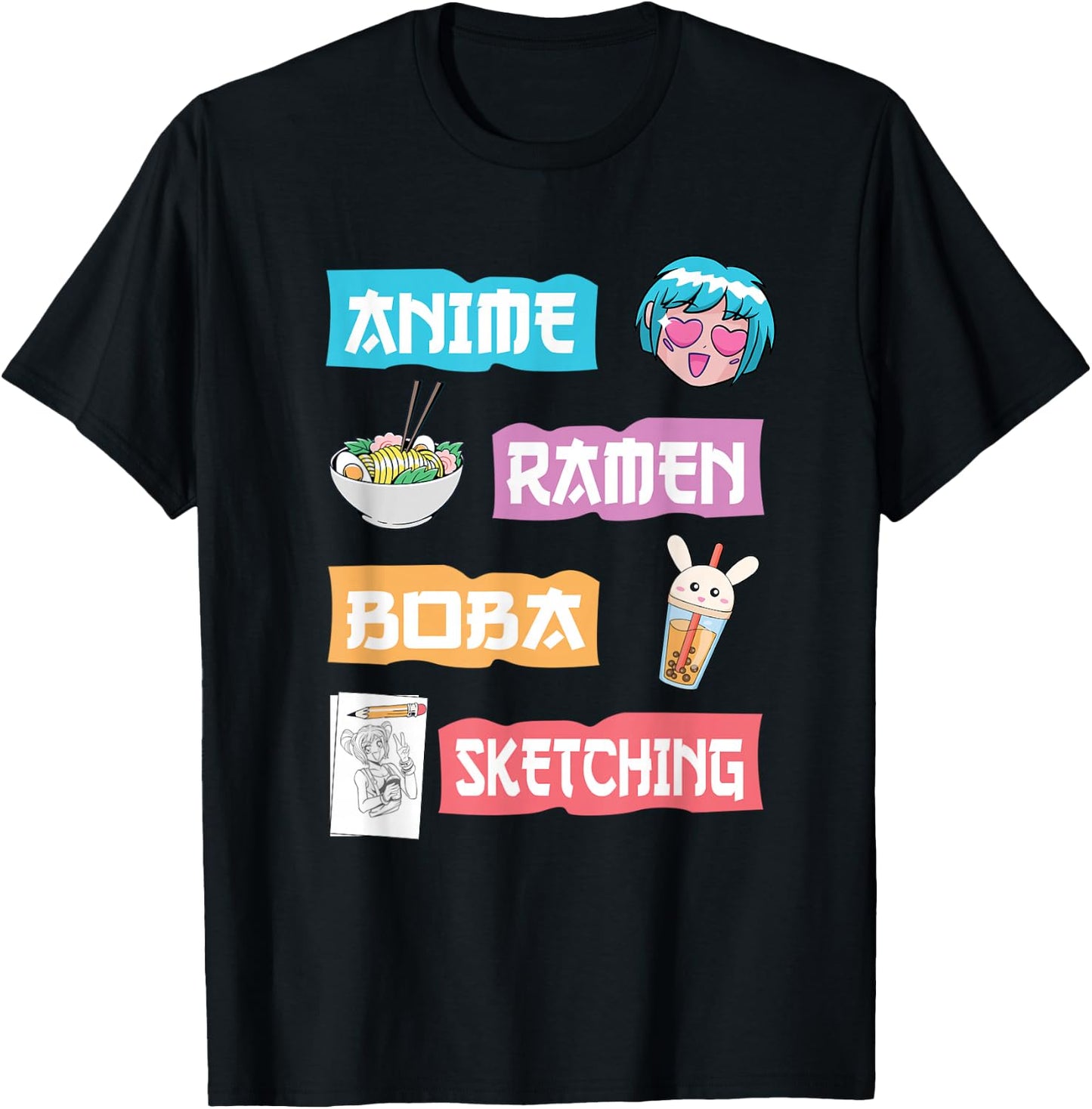 Anime Ramen Boba Sketching - Kawaii Anime Lover Merch Gift Small T-Shirt - T-Shirt | Black