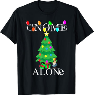 Gnome Alone Funny Christmas Parody Garden Gnome Gift T-Shirt - T-Shirt | Black