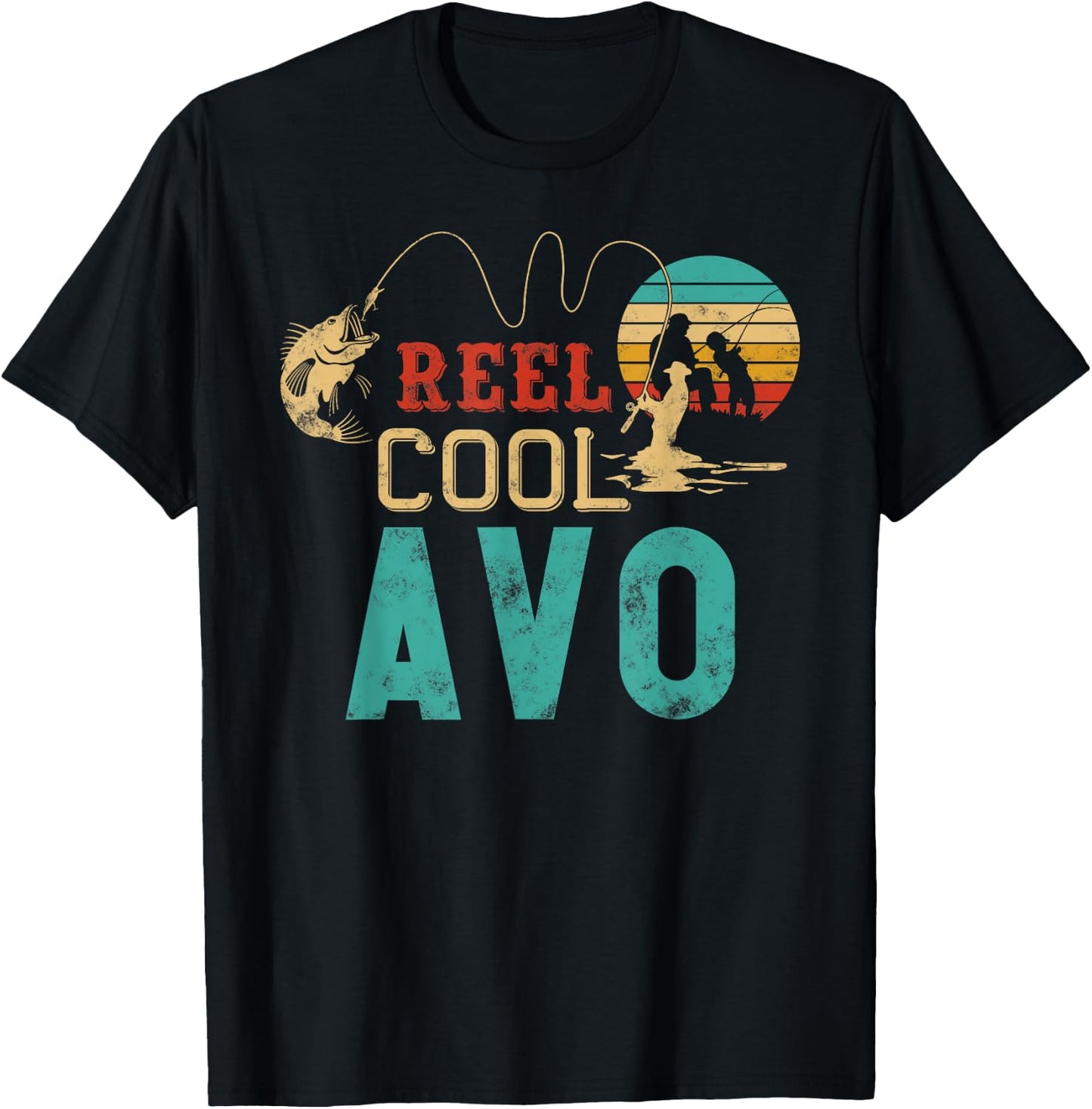 Reel Cool Avo vintage funny fishing rod Fathers day Avo T-Shirt - T-Shirt | Black