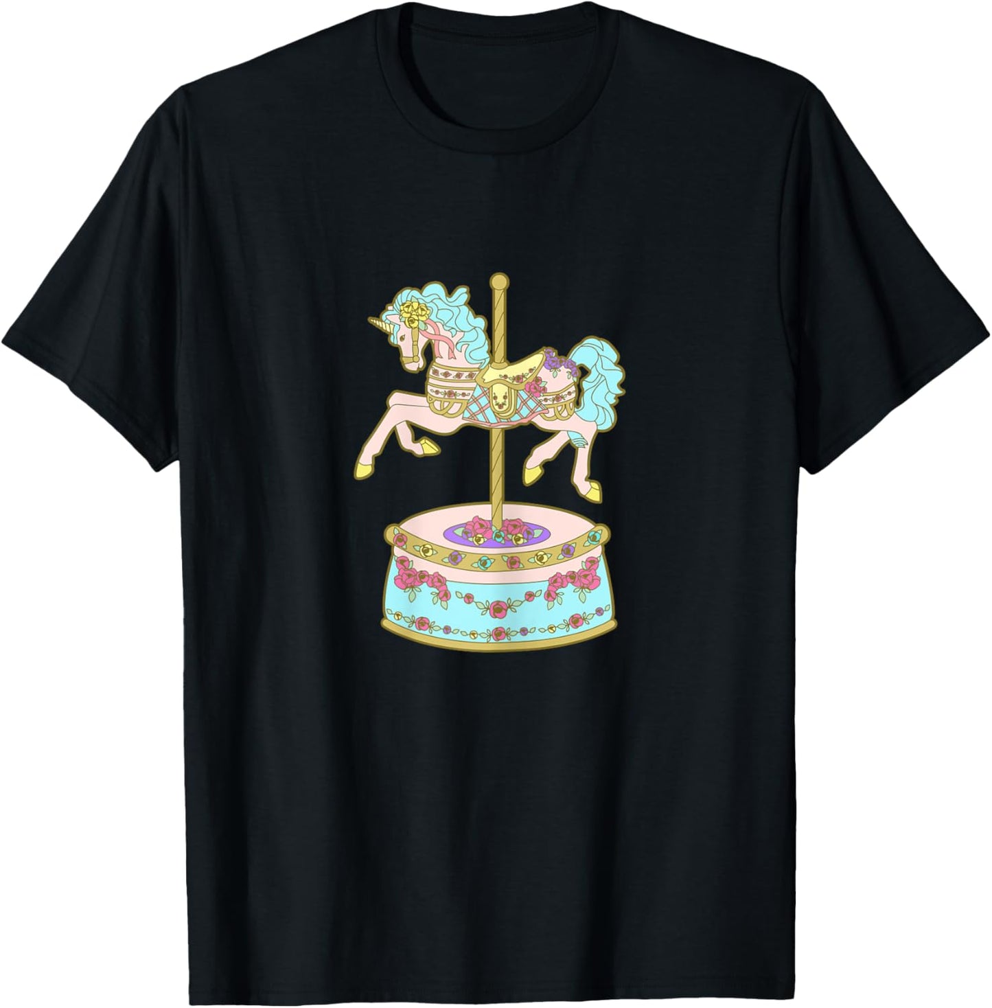 Carousel Unicorn Pink Turquoise T-Shirt - T-Shirt | Black