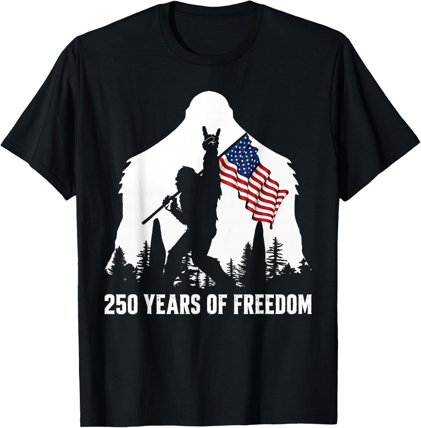 Big Foot Bigfoot Sasquatch American Flag Patriotic 4th July T-Shirt - T-Shirt | Black