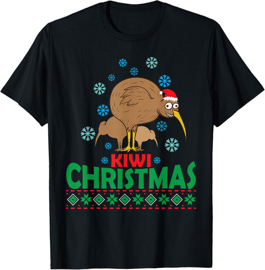 funny Xmas Santa Claus ugly Christmas kiwi bird Ugly Christmas with Kiwi Bird from New Zealand T-Shirt - T-Shirt | Black