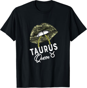 Army Taurus Queen Lips Camouflage Military Green T-Shirt - T-Shirt | Black