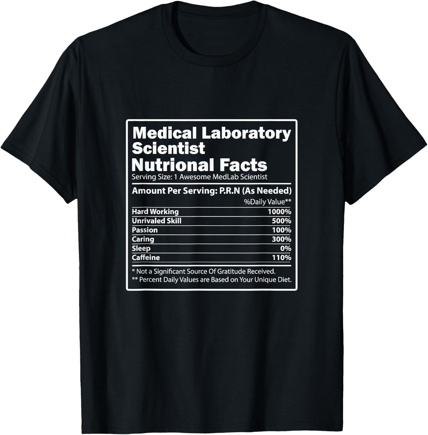 Nutritional Facts Science Medical Laboratory Scientist T-Shirt - T-Shirt | Black
