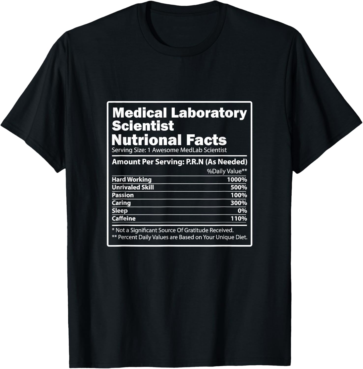Nutritional Facts Science Medical Laboratory Scientist T-Shirt - T-Shirt | Black
