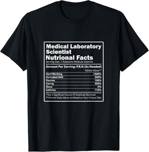 Nutritional Facts Science Medical Laboratory Scientist T-Shirt - T-Shirt | Black