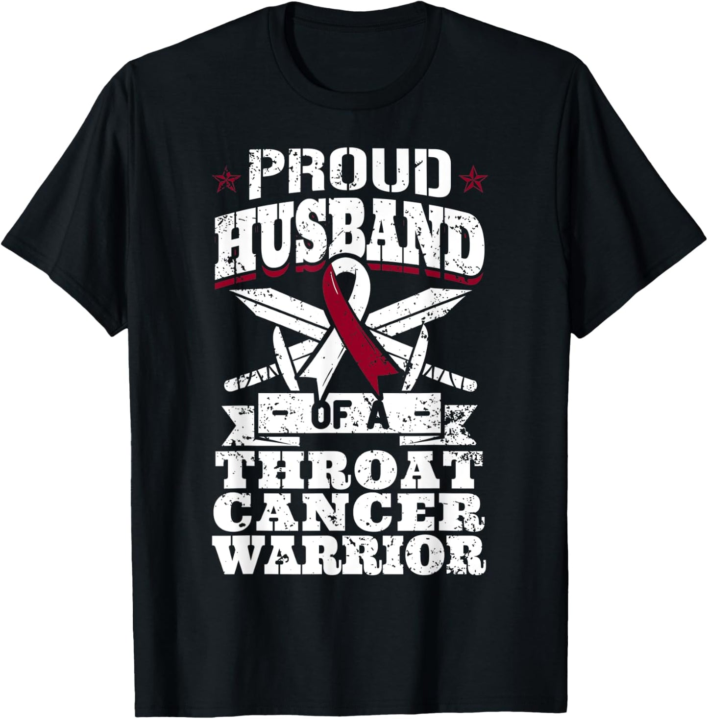 Proud Husband Of A Throat Cancer Warrior Awareness Ribbon T-Shirt - T-Shirt | Black