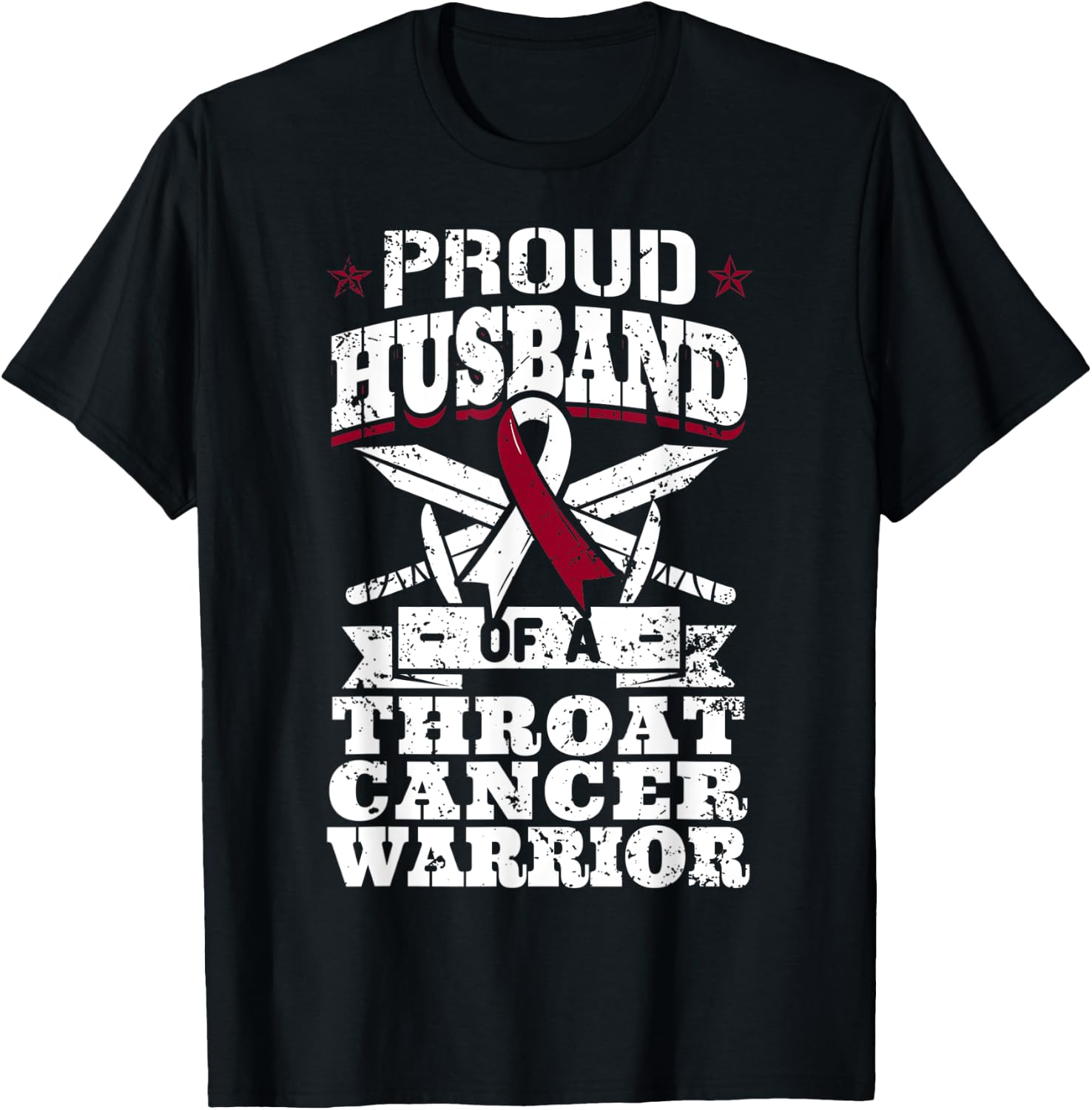 Proud Husband Of A Throat Cancer Warrior Awareness Ribbon T-Shirt - T-Shirt | Black