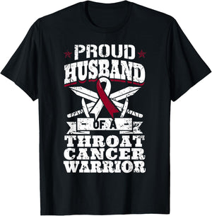 Proud Husband Of A Throat Cancer Warrior Awareness Ribbon T-Shirt - T-Shirt | Black