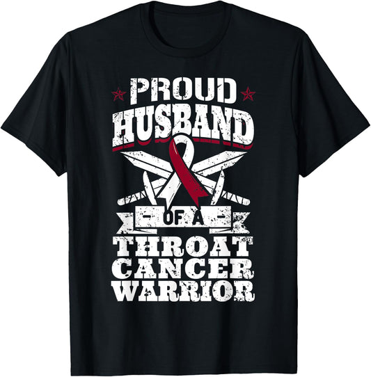Proud Husband Of A Throat Cancer Warrior Awareness Ribbon T-Shirt - T-Shirt | Black