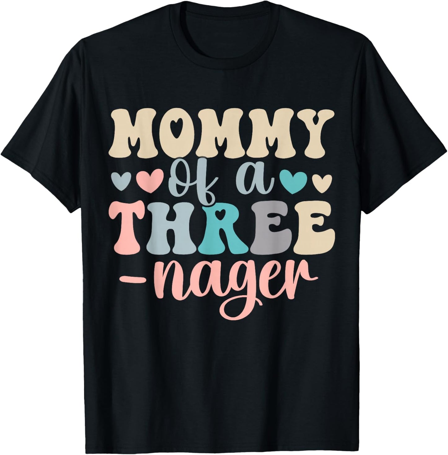 Mommy of A Threenager 3rd Birthday Matching Family Boho T-Shirt - T-Shirt | Black