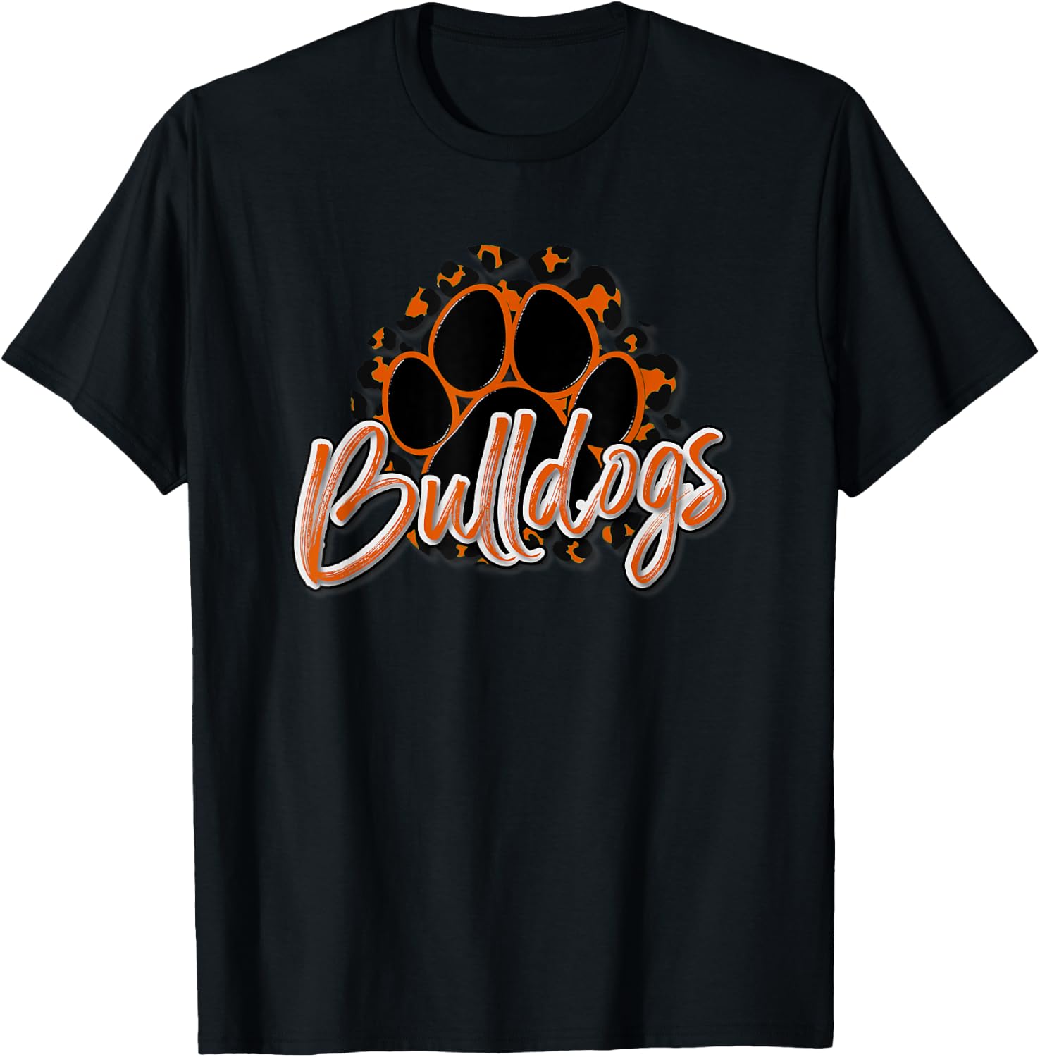 Bulldogs Orange Black Cheetah School Sports Fan Team Spirit T-Shirt - T-Shirt | Black